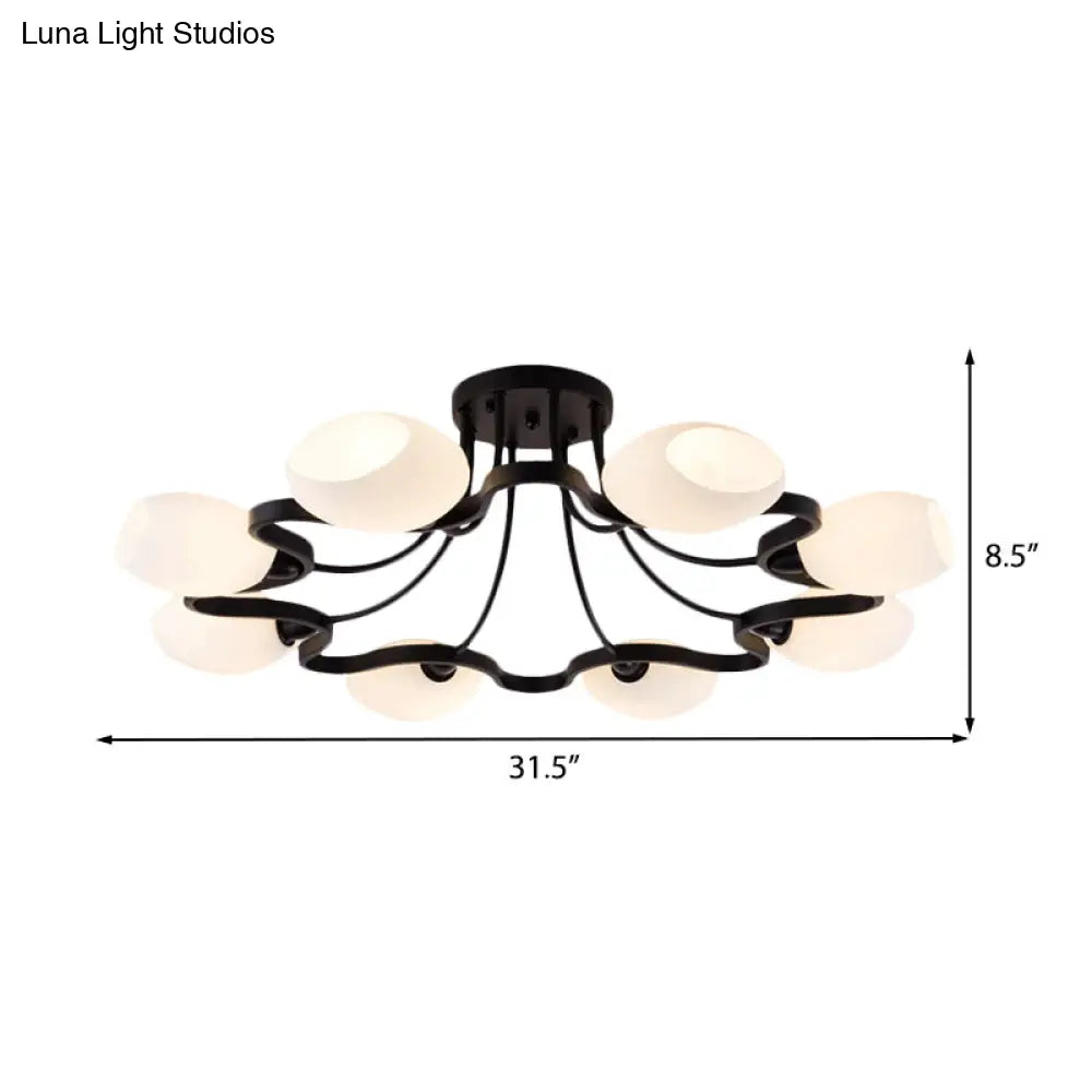 DecorBites™ Classic Black Semi Flush Mount Ceiling Fixture with Bubble White Glass Shades - 6/8/10 Lights for Living Room