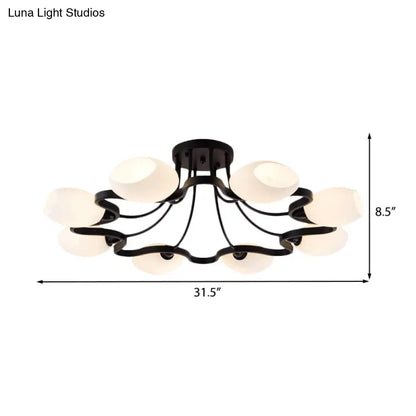 DecorBites™ Classic Black Semi Flush Mount Ceiling Fixture with Bubble White Glass Shades - 6/8/10 Lights for Living Room