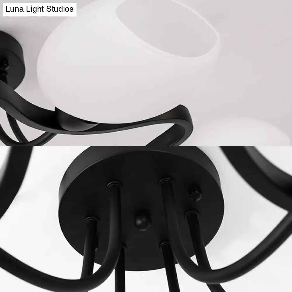 DecorBites™ Classic Black Semi Flush Mount Ceiling Fixture with Bubble White Glass Shades - 6/8/10 Lights for Living Room