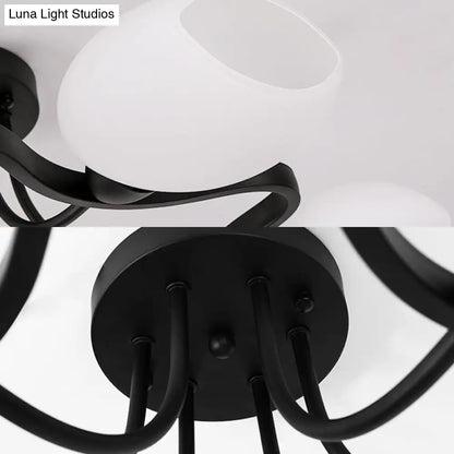 DecorBites™ Classic Black Semi Flush Mount Ceiling Fixture with Bubble White Glass Shades - 6/8/10 Lights for Living Room