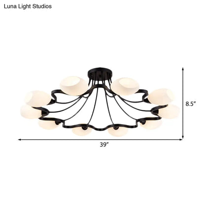 DecorBites™ Classic Black Semi Flush Mount Ceiling Fixture with Bubble White Glass Shades - 6/8/10 Lights for Living Room