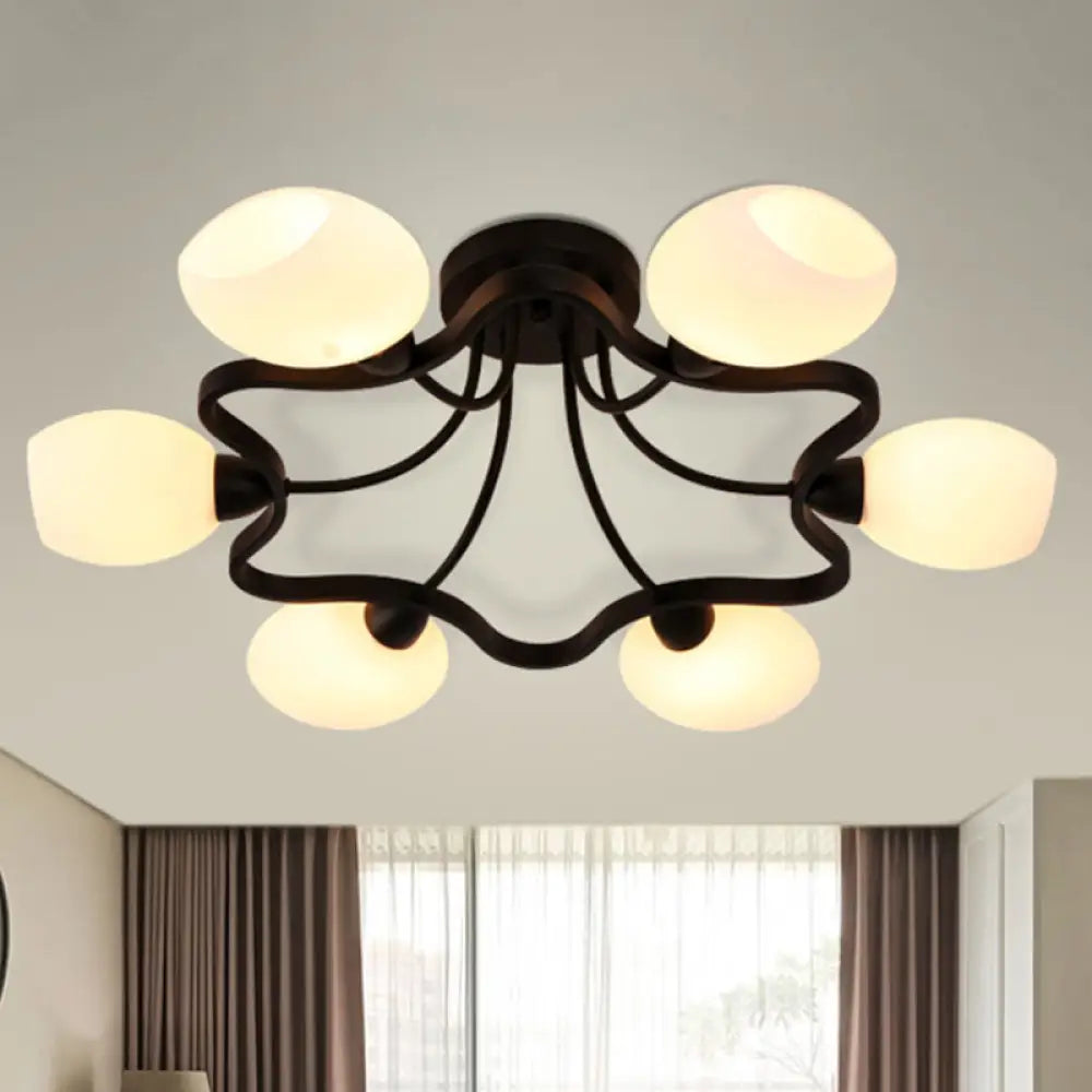 DecorBites™ Classic Black Semi Flush Mount Ceiling Fixture with Bubble White Glass Shades - 6/8/10 Lights for Living Room