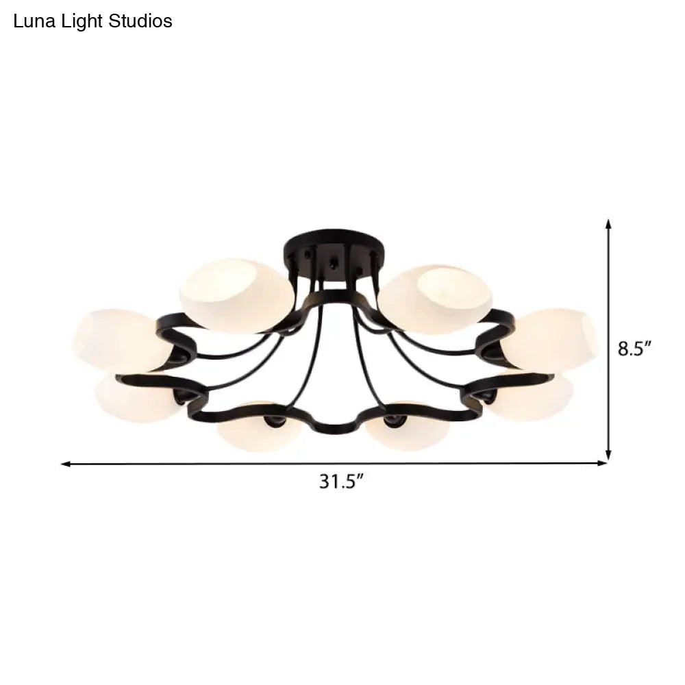 DecorBites™ Classic Black Semi Flush Mount Ceiling Fixture with Bubble White Glass Shades - 6/8/10 Lights for Living Room