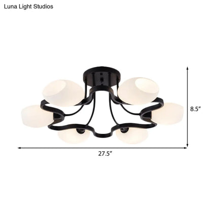 DecorBites™ Classic Black Semi Flush Mount Ceiling Fixture with Bubble White Glass Shades - 6/8/10 Lights for Living Room