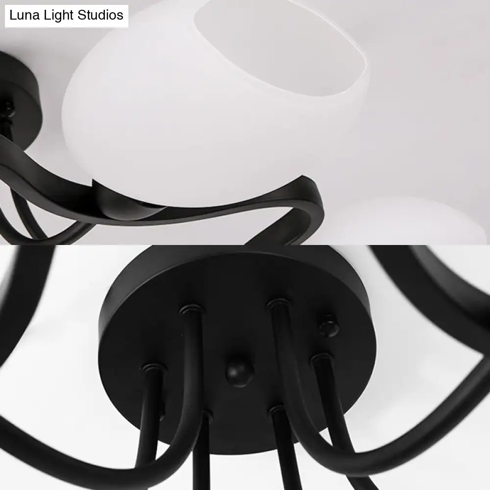 DecorBites™ Classic Black Semi Flush Mount Ceiling Fixture with Bubble White Glass Shades - 6/8/10 Lights for Living Room