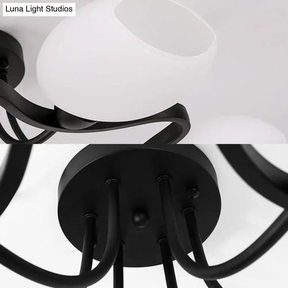 DecorBites™ Classic Black Semi Flush Mount Ceiling Fixture with Bubble White Glass Shades - 6/8/10 Lights for Living Room