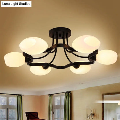 DecorBites™ Classic Black Semi Flush Mount Ceiling Fixture with Bubble White Glass Shades - 6/8/10 Lights for Living Room