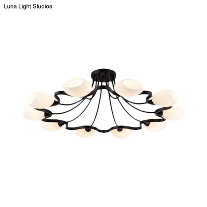 DecorBites™ Classic Black Semi Flush Mount Ceiling Fixture with Bubble White Glass Shades - 6/8/10 Lights for Living Room