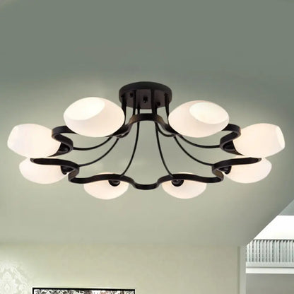 DecorBites™ Classic Black Semi Flush Mount Ceiling Fixture with Bubble White Glass Shades - 6/8/10 Lights for Living Room