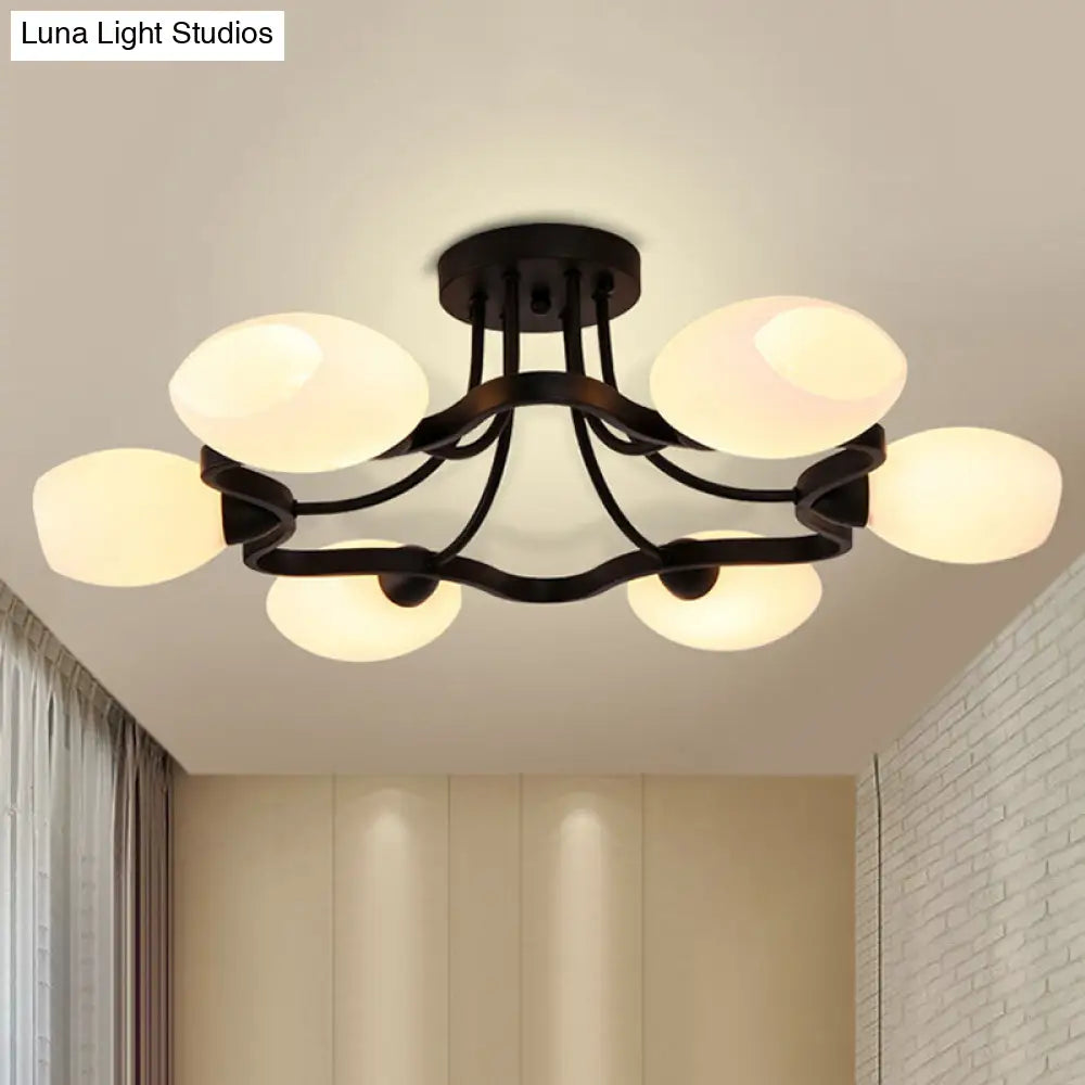 DecorBites™ Classic Black Semi Flush Mount Ceiling Fixture with Bubble White Glass Shades - 6/8/10 Lights for Living Room