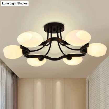 DecorBites™ Classic Black Semi Flush Mount Ceiling Fixture with Bubble White Glass Shades - 6/8/10 Lights for Living Room