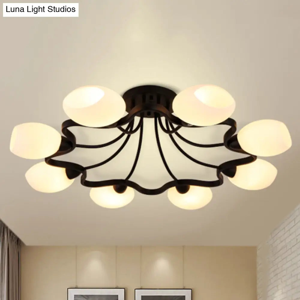 DecorBites™ Classic Black Semi Flush Mount Ceiling Fixture with Bubble White Glass Shades - 6/8/10 Lights for Living Room
