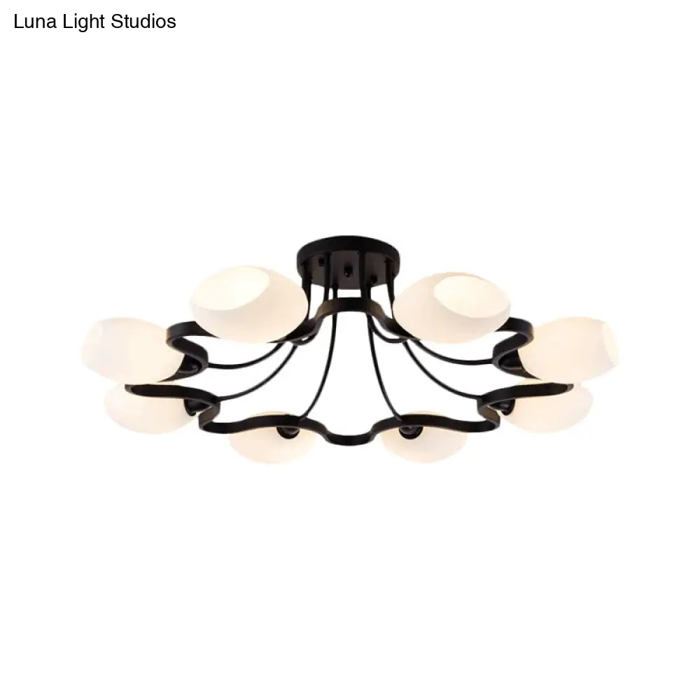 DecorBites™ Classic Black Semi Flush Mount Ceiling Fixture with Bubble White Glass Shades - 6/8/10 Lights for Living Room