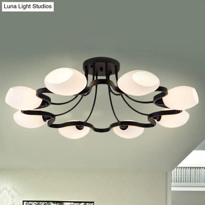 DecorBites™ Classic Black Semi Flush Mount Ceiling Fixture with Bubble White Glass Shades - 6/8/10 Lights for Living Room