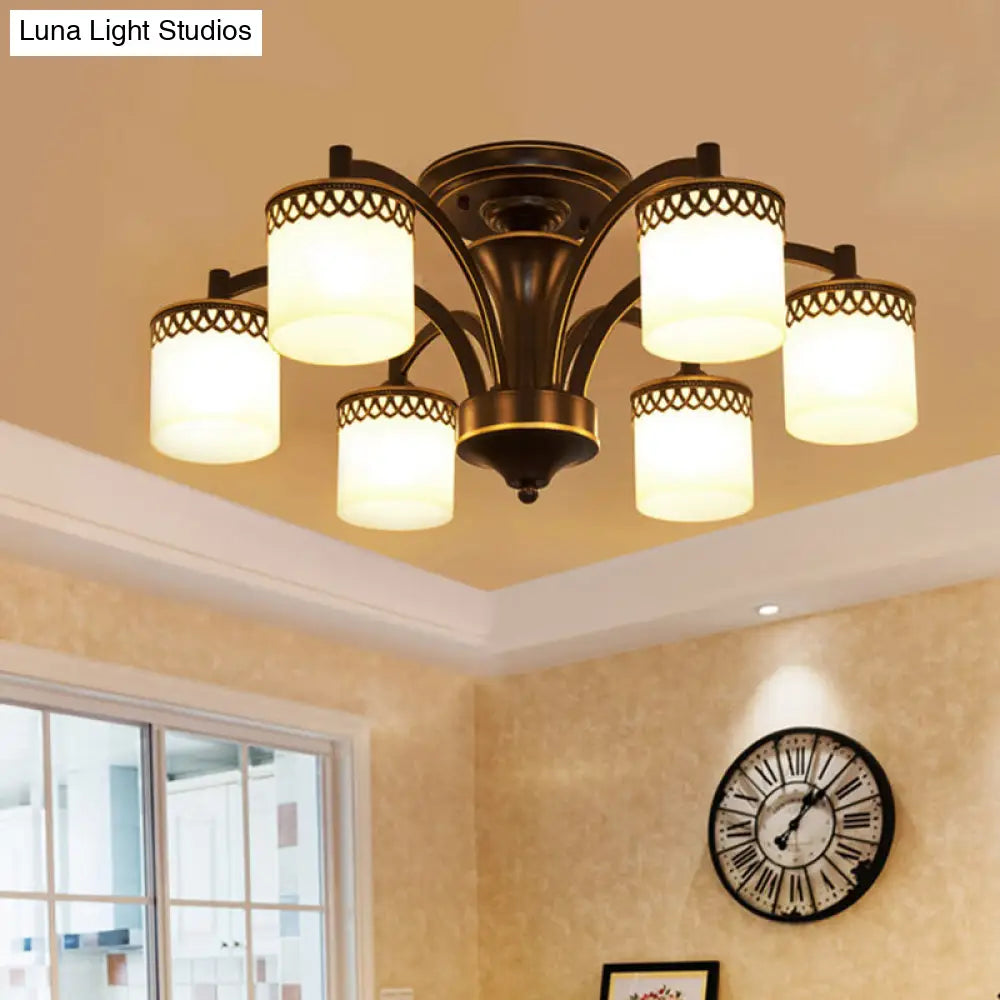 Lámpara de techo cilíndrica semiempotrada DecorBites™ Classic Black con brazo retorcido - 3/6 bombillas, cristal color canela