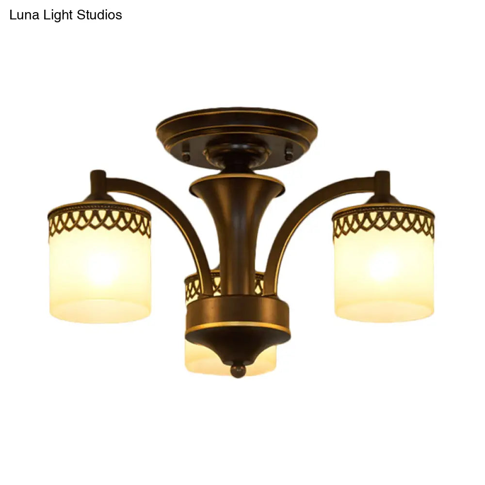 Lámpara de techo cilíndrica semiempotrada DecorBites™ Classic Black con brazo retorcido - 3/6 bombillas, cristal color canela