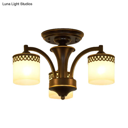 Lámpara de techo cilíndrica semiempotrada DecorBites™ Classic Black con brazo retorcido - 3/6 bombillas, cristal color canela