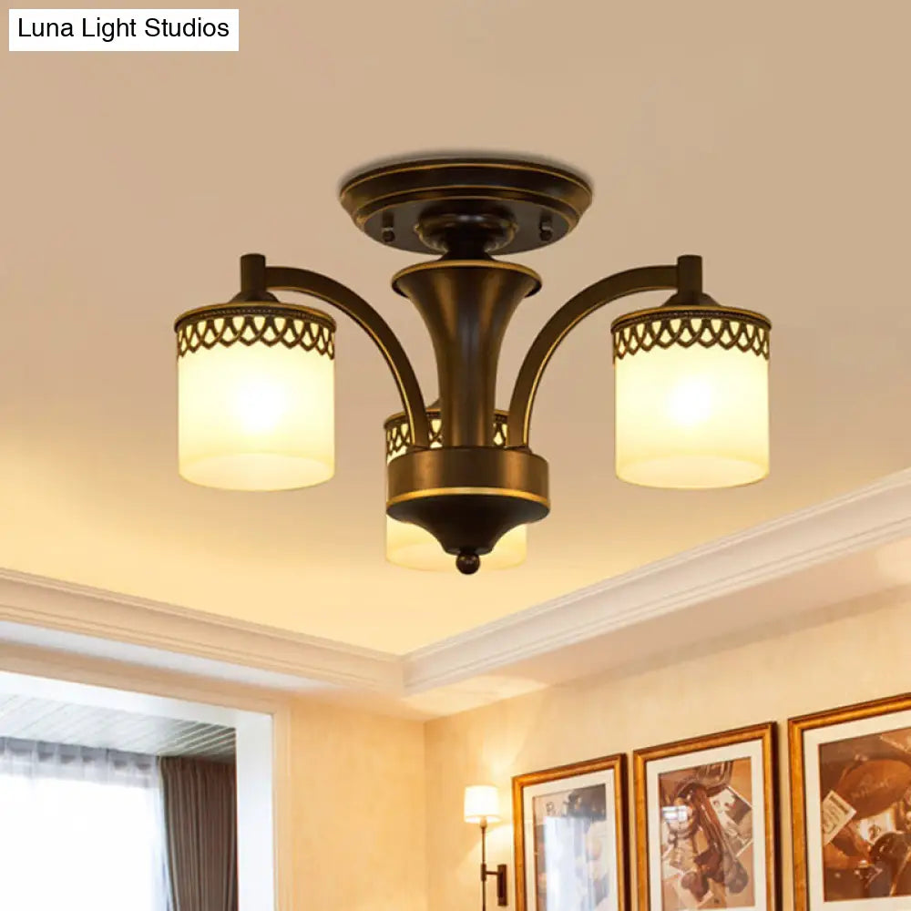 Lámpara de techo cilíndrica semiempotrada DecorBites™ Classic Black con brazo retorcido - 3/6 bombillas, cristal color canela