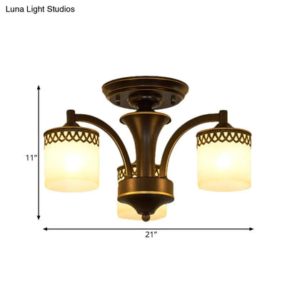 Lámpara de techo cilíndrica semiempotrada DecorBites™ Classic Black con brazo retorcido - 3/6 bombillas, cristal color canela