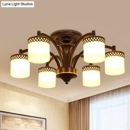 Lámpara de techo cilíndrica semiempotrada DecorBites™ Classic Black con brazo retorcido - 3/6 bombillas, cristal color canela