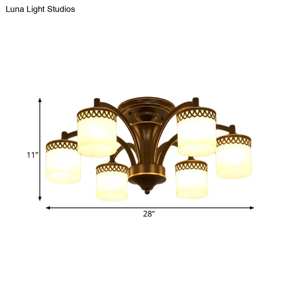 Lámpara de techo cilíndrica semiempotrada DecorBites™ Classic Black con brazo retorcido - 3/6 bombillas, cristal color canela