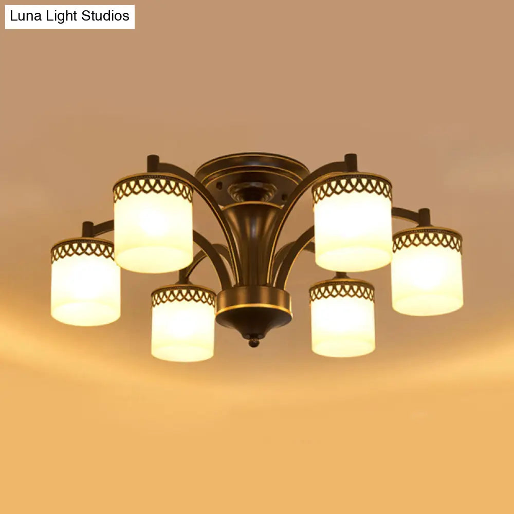 Lámpara de techo cilíndrica semiempotrada DecorBites™ Classic Black con brazo retorcido - 3/6 bombillas, cristal color canela