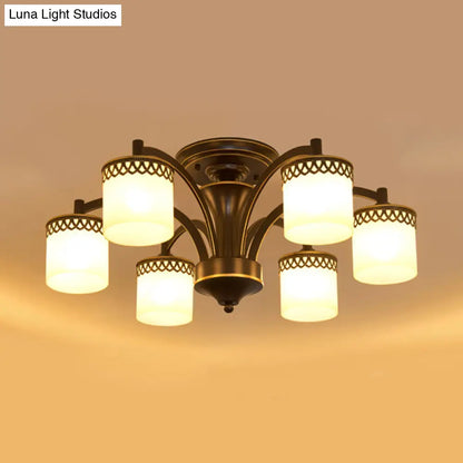 Lámpara de techo cilíndrica semiempotrada DecorBites™ Classic Black con brazo retorcido - 3/6 bombillas, cristal color canela