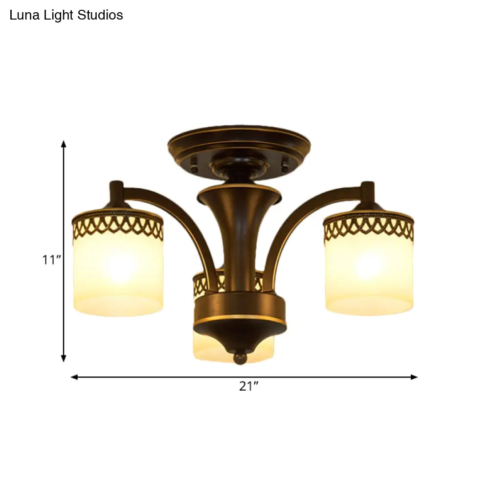 Lámpara de techo cilíndrica semiempotrada DecorBites™ Classic Black con brazo retorcido - 3/6 bombillas, cristal color canela