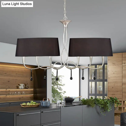 DecorBites™ Classic Black/White Drum Fabric Island Ceiling Light with 6 Hanging Lights for Dining Room