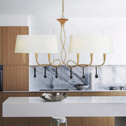 DecorBites™ Classic Black/White Drum Fabric Island Ceiling Light with 6 Hanging Lights for Dining Room