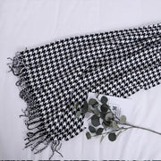 Classic black and white houndstooth throw blanket with fringed edges by decorbites houndstooth for living room decor