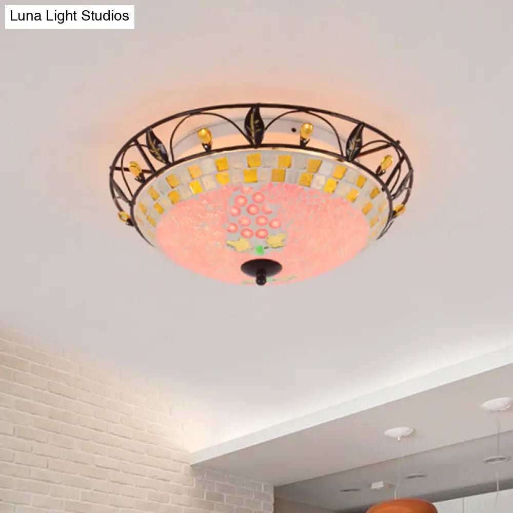 ديكوربايتس™ ديكوربايتس™ مصباح سقف زجاجي مصنفر على شكل وعاء كلاسيكي مع حامل مدمج باللونين الوردي/الأرجواني - مثالي لغرفة المعيشة