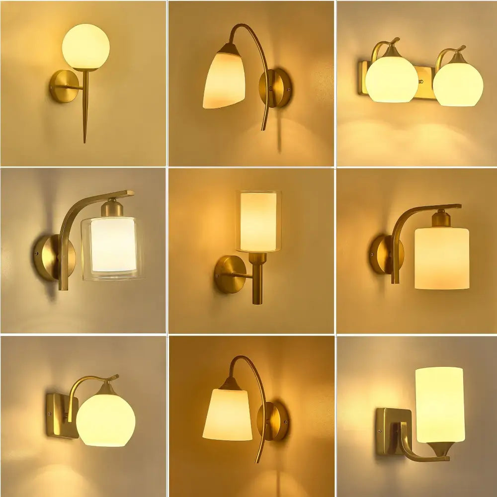 Classic brass glass wall sconce with warm-toned brass finish and frosted glass shades for bedroom decorbites brass glass wall
