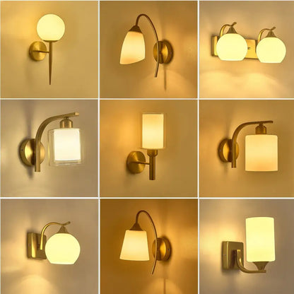 Classic brass glass wall sconce with warm-toned brass finish and frosted glass shades for bedroom decorbites brass glass wall