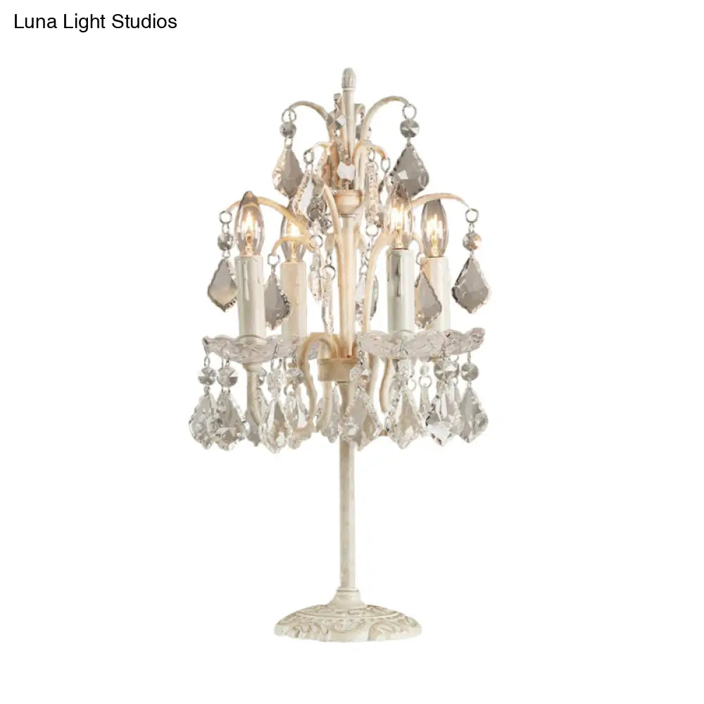 Classic Candelabra Table Lamp with 4 Crystal Drip Heads in White/Black - Perfect for Bedside Nightstand