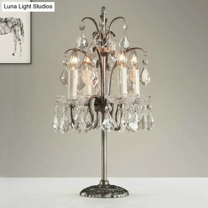 Classic Candelabra Table Lamp with 4 Crystal Drip Heads in White/Black - Perfect for Bedside Nightstand