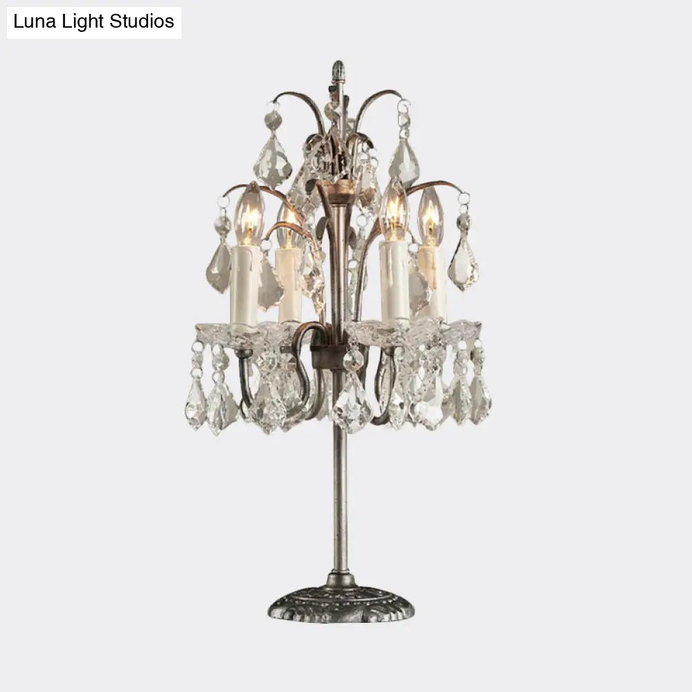 Classic Candelabra Table Lamp with 4 Crystal Drip Heads in White/Black - Perfect for Bedside Nightstand