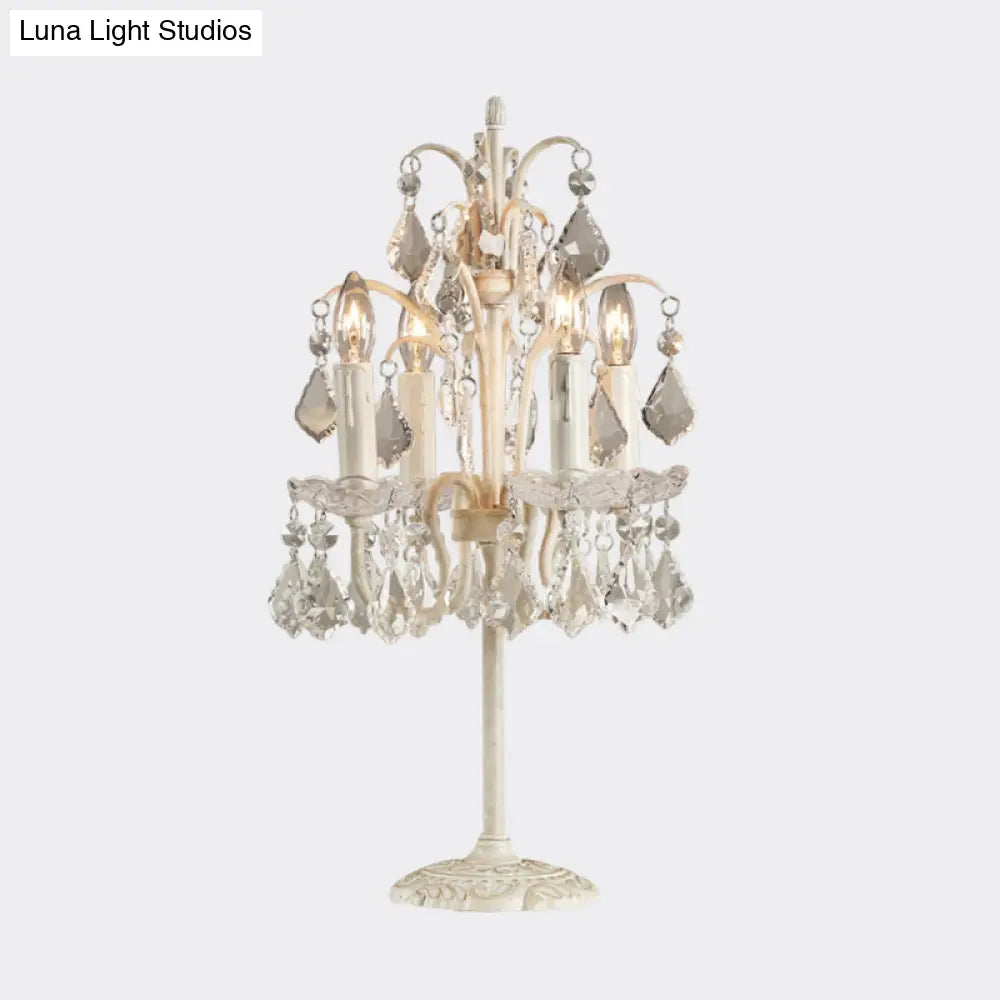 Classic Candelabra Table Lamp with 4 Crystal Drip Heads in White/Black - Perfect for Bedside Nightstand