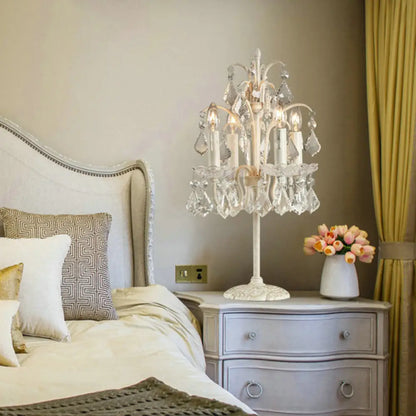 Classic Candelabra Table Lamp with 4 Crystal Drip Heads in White/Black - Perfect for Bedside Nightstand
