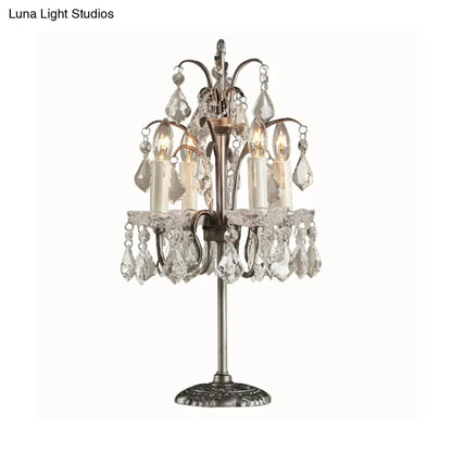 Classic Candelabra Table Lamp with 4 Crystal Drip Heads in White/Black - Perfect for Bedside Nightstand