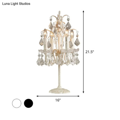 Classic Candelabra Table Lamp with 4 Crystal Drip Heads in White/Black - Perfect for Bedside Nightstand