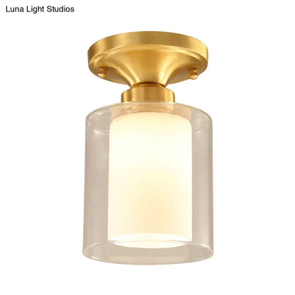 Lámpara de techo DecorBites™ Classic de cristal transparente - Lámpara de techo cilíndrica dorada para sala de estar