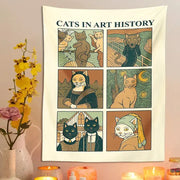 Cream-colored decorbites cat art tapestry with six iconic cat panels for art tapestry wall bedroom decor