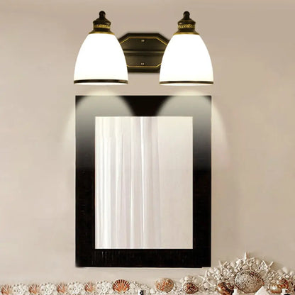 Classic Cream Glass Wall Sconce - Bell Shape Black Wall Light for Living Room