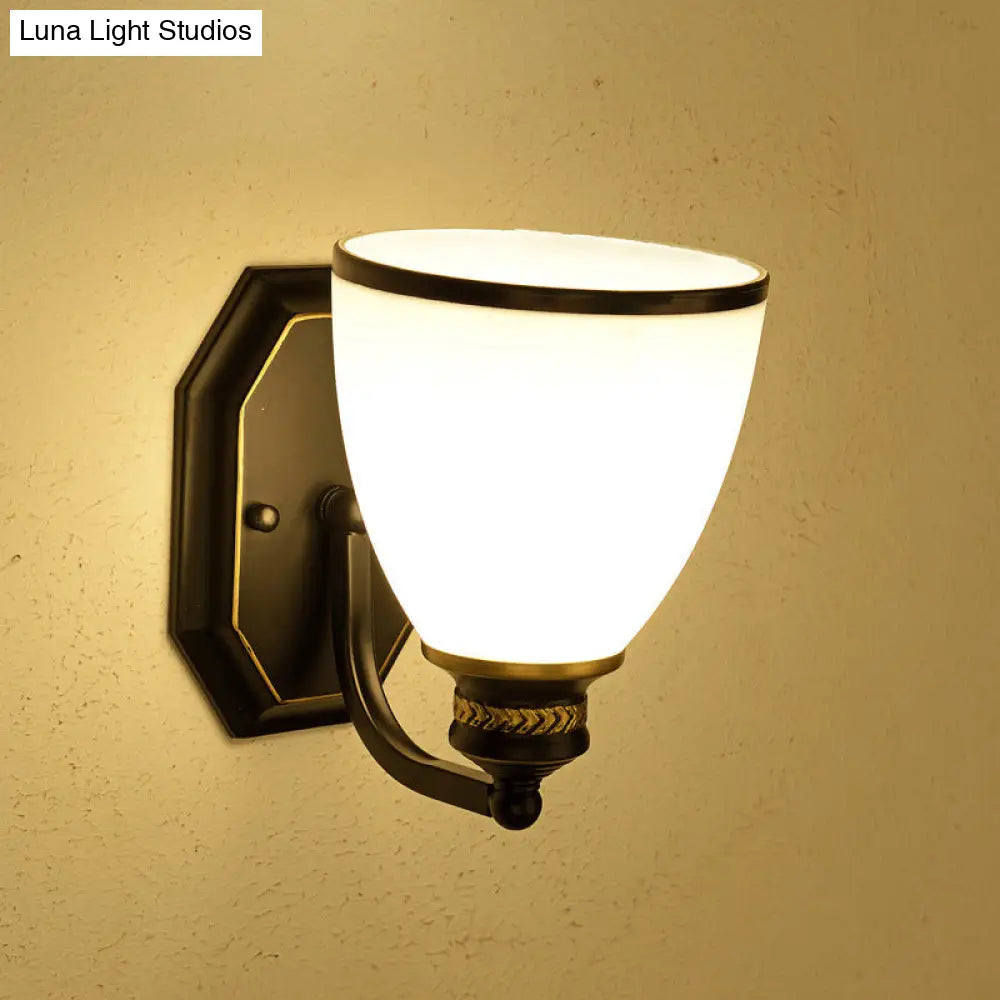 Classic Cream Glass Wall Sconce - Bell Shape Black Wall Light for Living Room