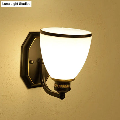 Classic Cream Glass Wall Sconce - Bell Shape Black Wall Light for Living Room
