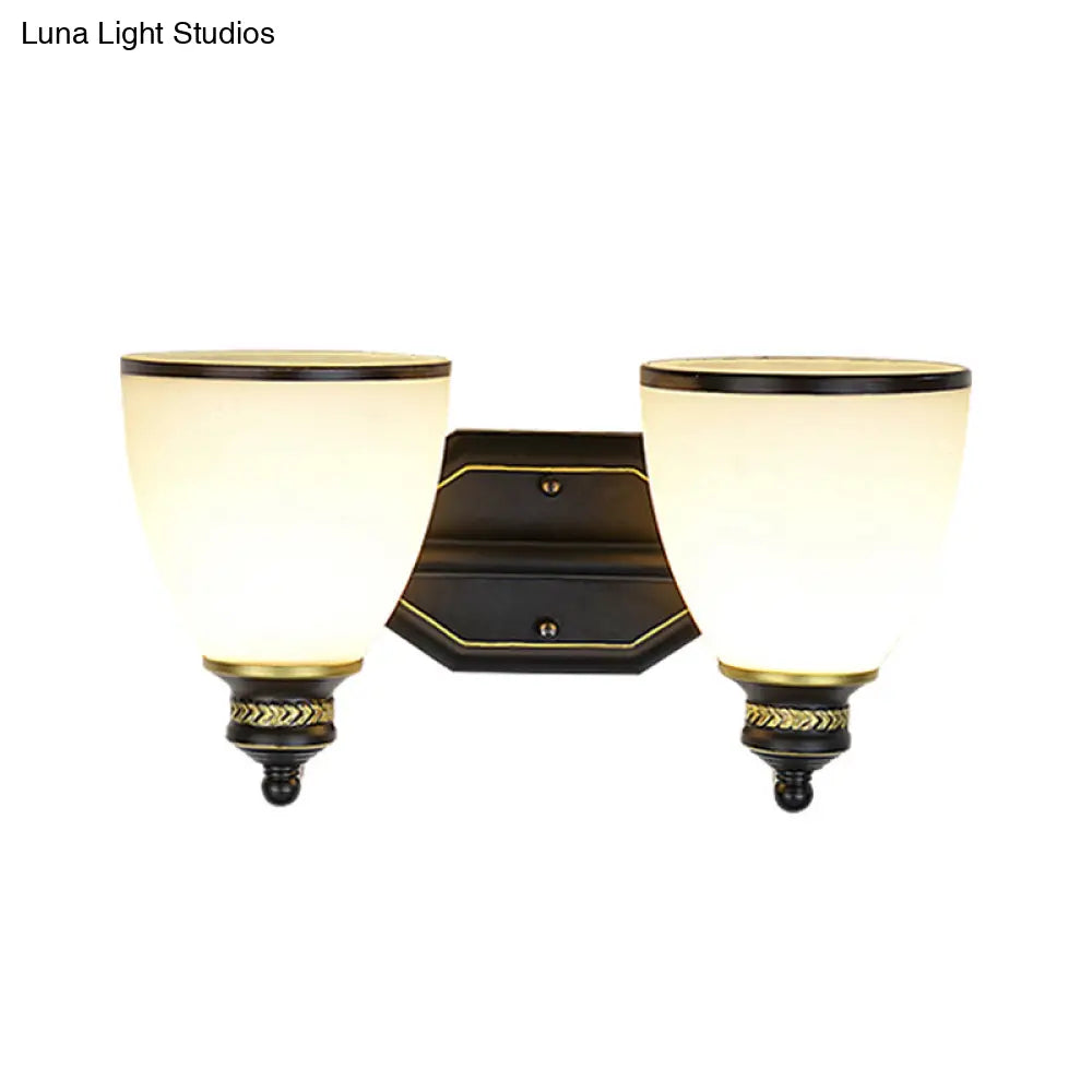 Classic Cream Glass Wall Sconce - Bell Shape Black Wall Light for Living Room