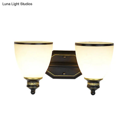 Classic Cream Glass Wall Sconce - Bell Shape Black Wall Light for Living Room