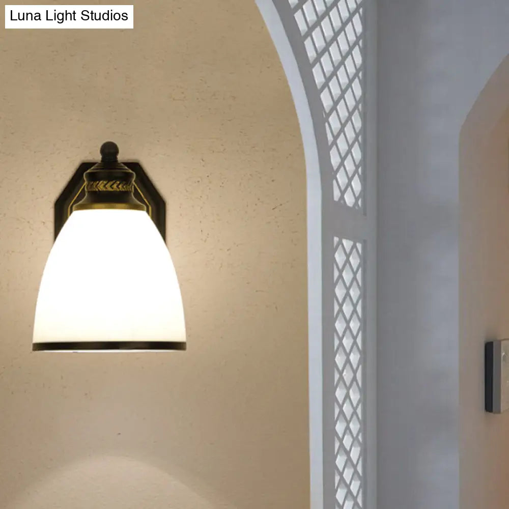 Classic Cream Glass Wall Sconce - Bell Shape Black Wall Light for Living Room