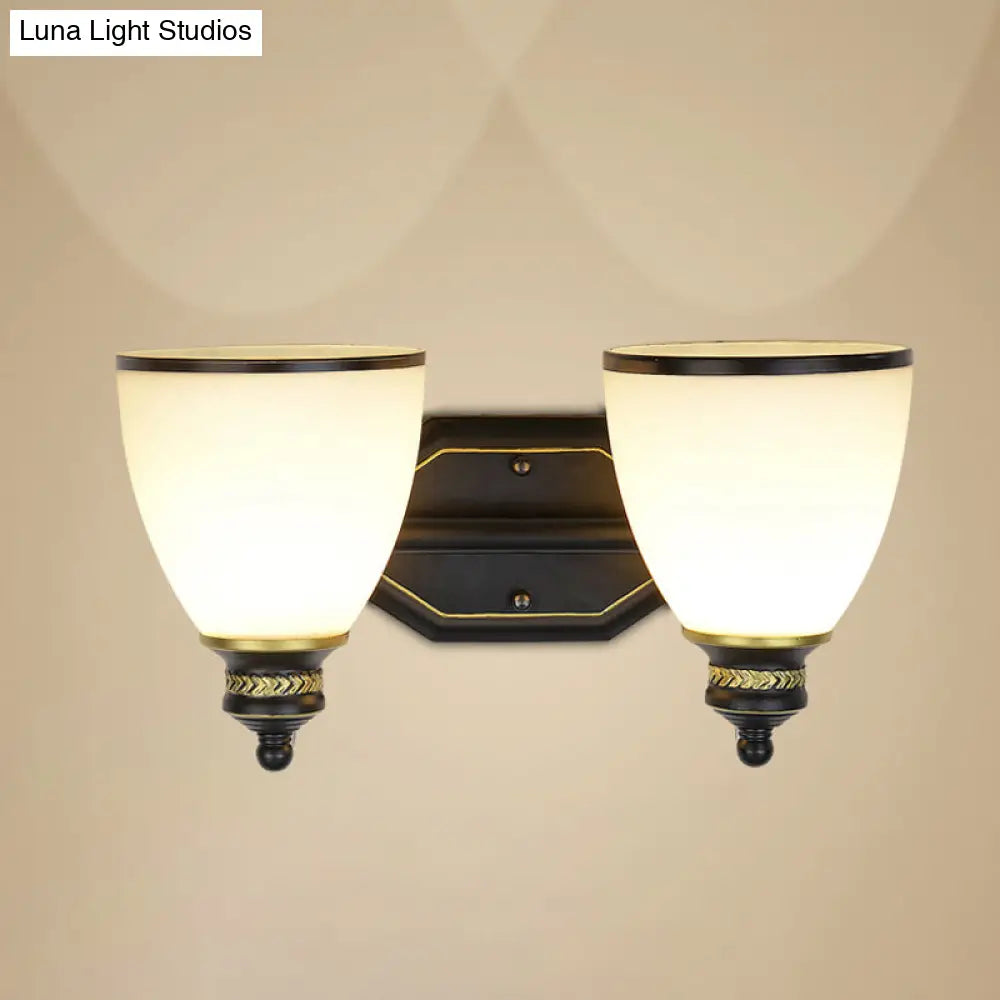 Classic Cream Glass Wall Sconce - Bell Shape Black Wall Light for Living Room